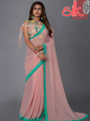Baby Pink Georgette,Organza Saree With T