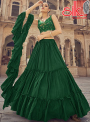 Green Art Silk, Chinon Lehenga Choli With Thread & Mirror Work