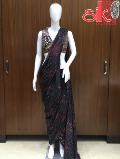 Black Saree Style Dress With Mirror Work