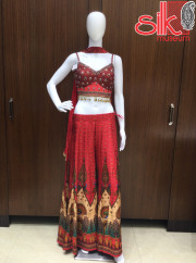 Red Choli Pent Style Dress With Mirror W