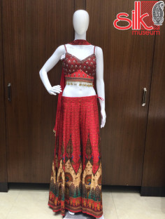 Red Choli Pent Style Dress With Mirror Work