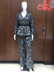 Black Coat Pent Style Dress With Flower Work