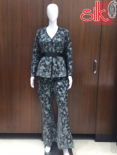 Black Coat Pent Style Dress With Flower Work