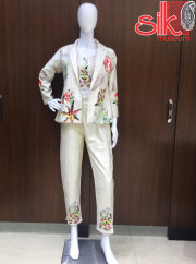 White Pent Jacket Dress With Embroidery Work