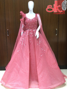 Beautiful Red Gown  Belly Sleeve With Handwork & Diamond Work
