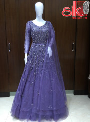 Beautiful Purple Gown With Handwork,Ston