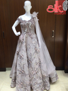 Designer Onion Gown In Super Net Fabric With Pearl Fabric