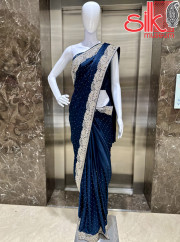 Blue Diamond Work With Satin Silk Sarees